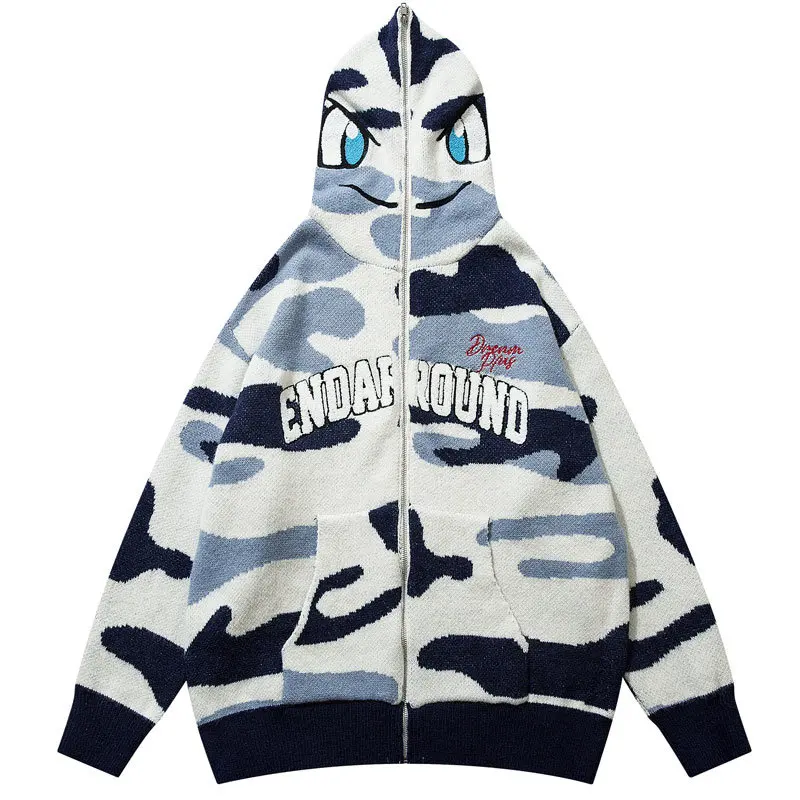 

Men Cardigan Sweater Streetwear Hip Hop Harajuku Embroidery Knitted Casual Zip Up Long Sleeve Cardigan Hooded Sweaters Jackets