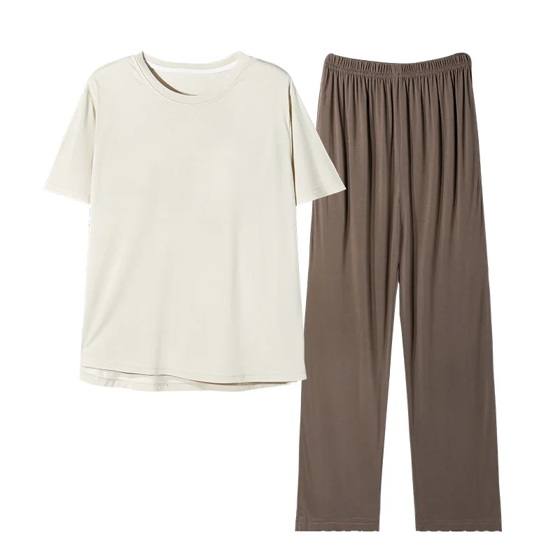 Pajamas Women's New Summer Thin Cool Short-sleeved Trousers with Chest Pads Home Service Can Be Worn Outside Soft Loungewear