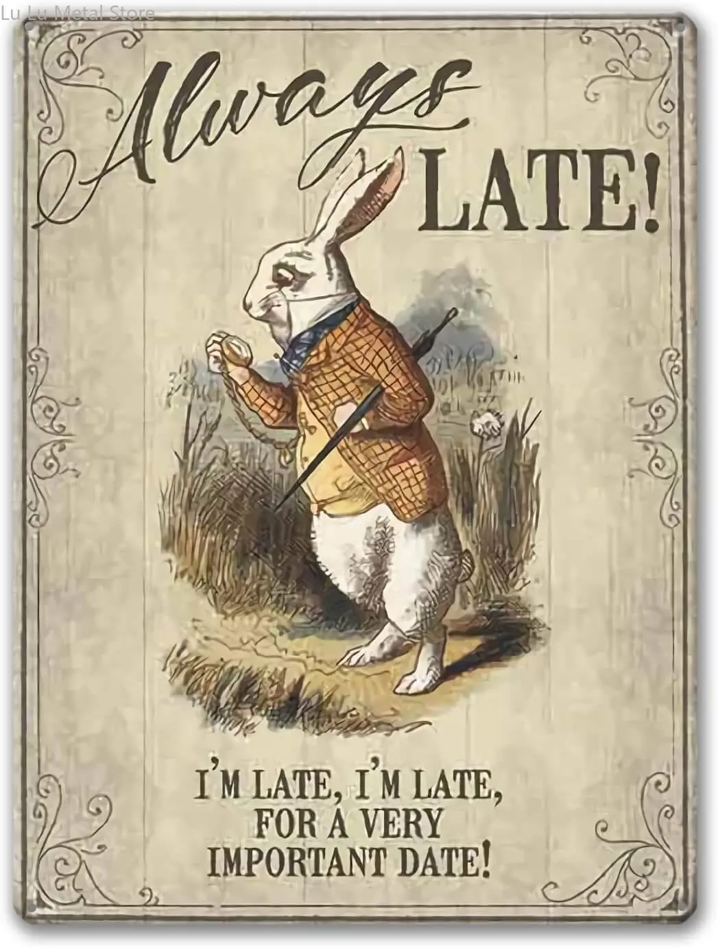 

Agedsign Alice in Wonderland Poster, Vintage Metal Tin Sign Always Late Quotes Decor Gifts for Girls Living Room Party