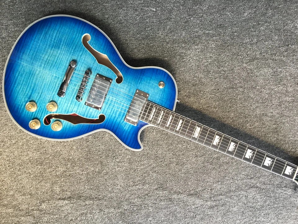 

free shipping chrome hardware right Handed Jazz Hollow Body Electric Guitar Guitar blue gloss finishing custom jazz guitar
