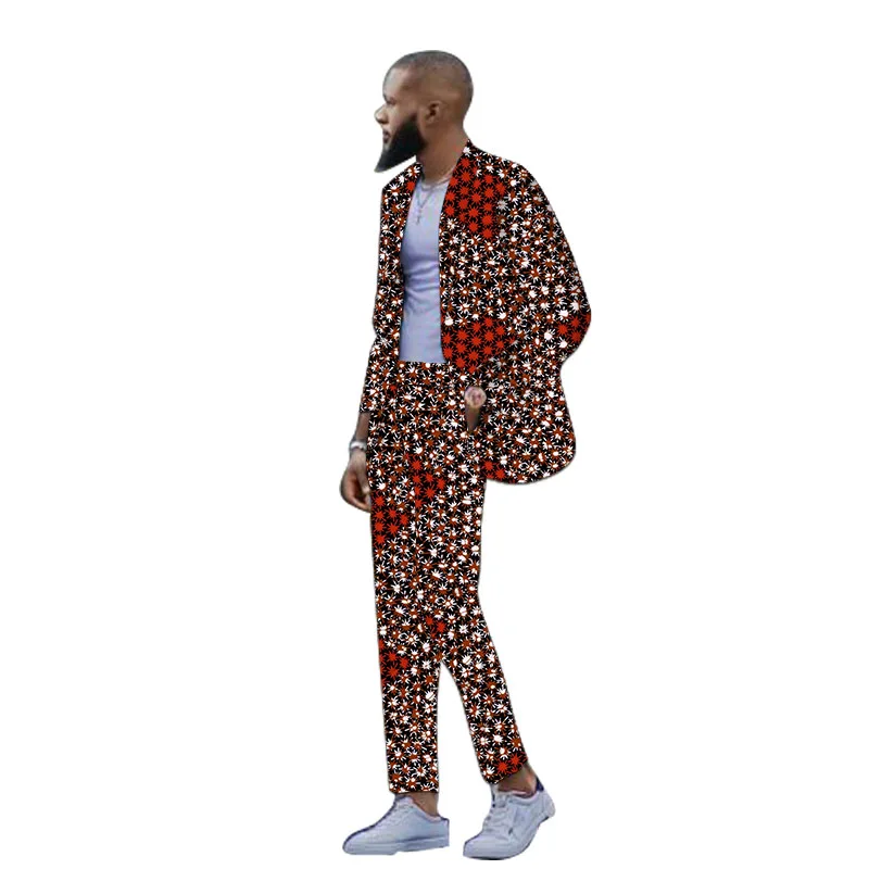 New Arrivals Men's Groom Suit African Traditional Print Blazers+Trousers Nigerian Fashion Male Wedding Garments