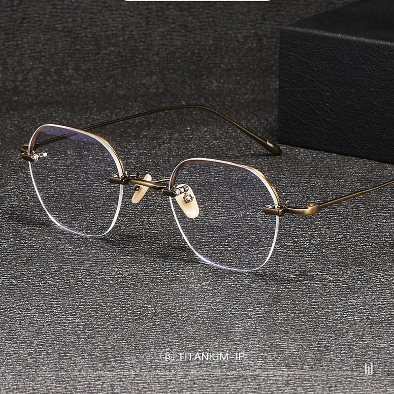 

Top Quality Designer Handmade Rimless Titanium Glasses Frames Men Women Luxury Retro Polygon Eyeglass Frames Optical Eyewear