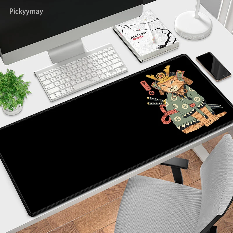 

Black Mouse Pad Samurai Cat Mousepads Big Mousepad XXL Laptop Mouse Mat Large Keyboard Mat Desk Pad Kawaii Computer Table Carpet
