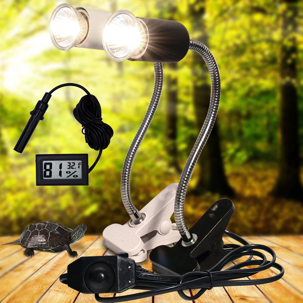 UVA+UVB 3.0 Reptile lamp Set with Clip-on Bulb Lamp Holder and Thermometer Hygrometer Turtle Tortoises Basking Heating Lamp Kit