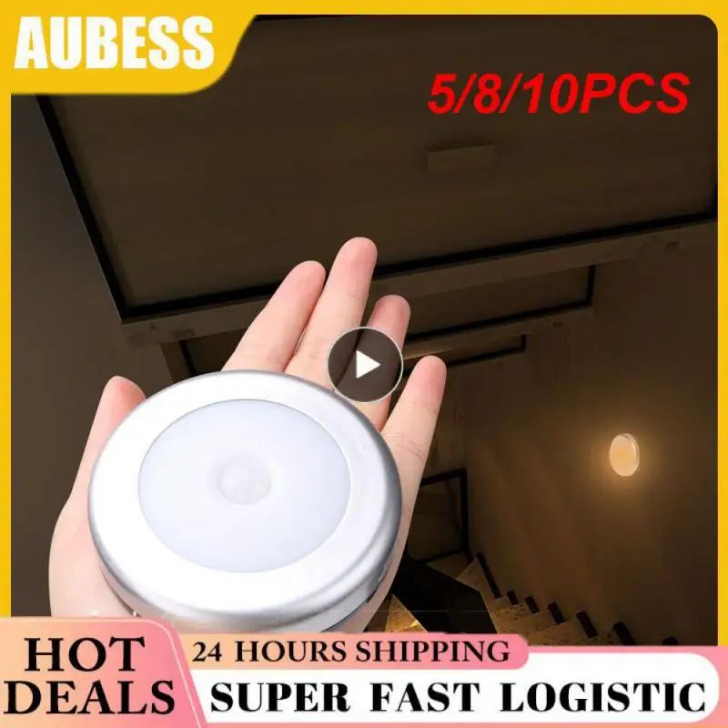 

5/8/10PCS Energy-saving Pir Motion Sensor Round Lamp Human Body Induction Body Induction Lamp Led Human Body Nightlight