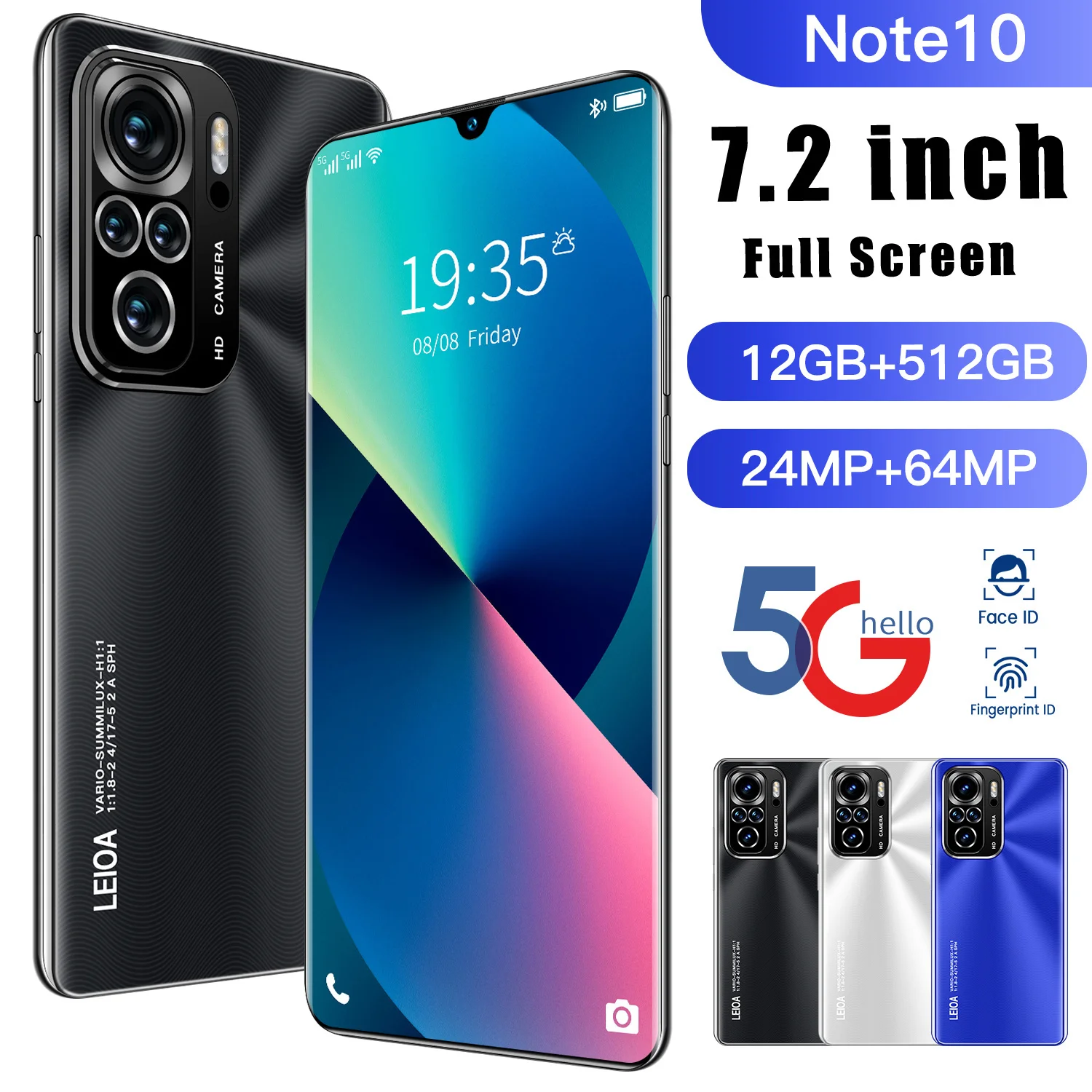 

Смартфон Note10, 7,2 дюйма, 256/512 ГБ, 24 + 64 мп, 10 ядер, 5000 мАч