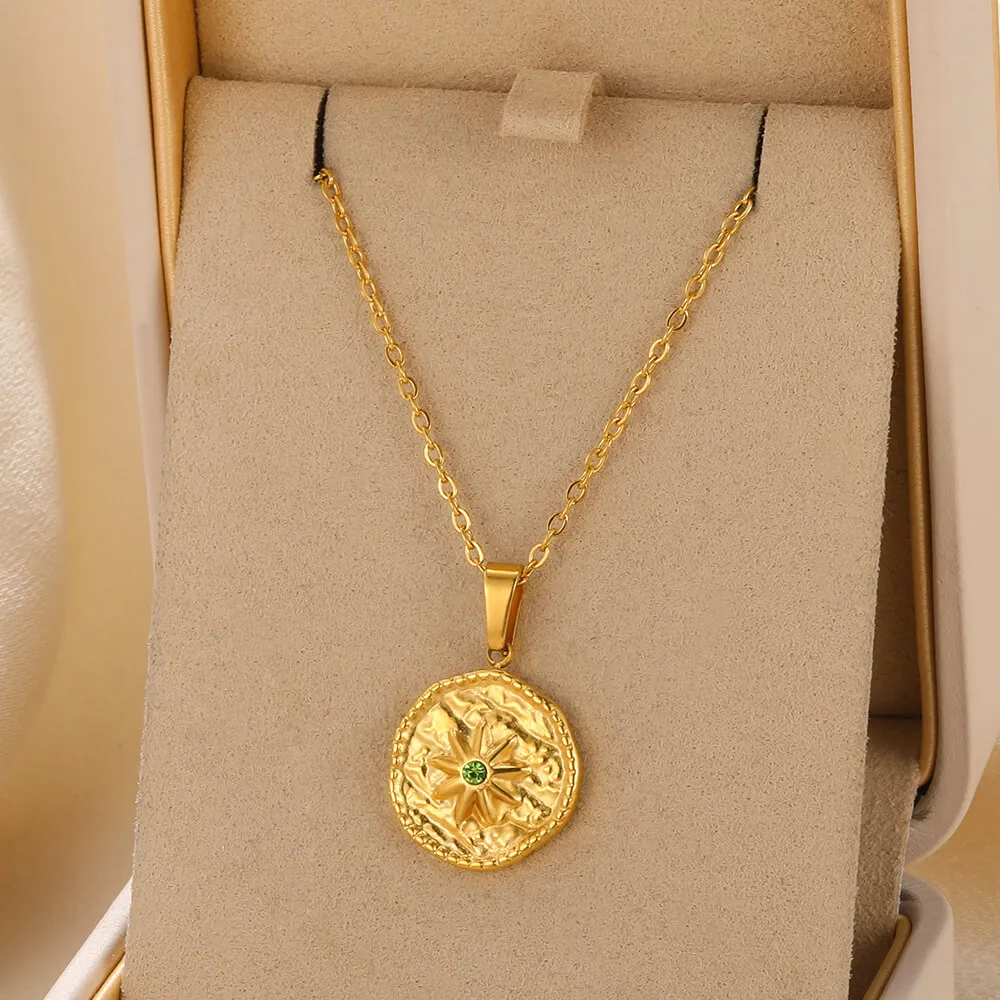 

PVD Plated Stainless Steel Necklace Round Zirconia Necklaces For Women Gold Color Chain Minimalist Jewelry Free Shipping Gift