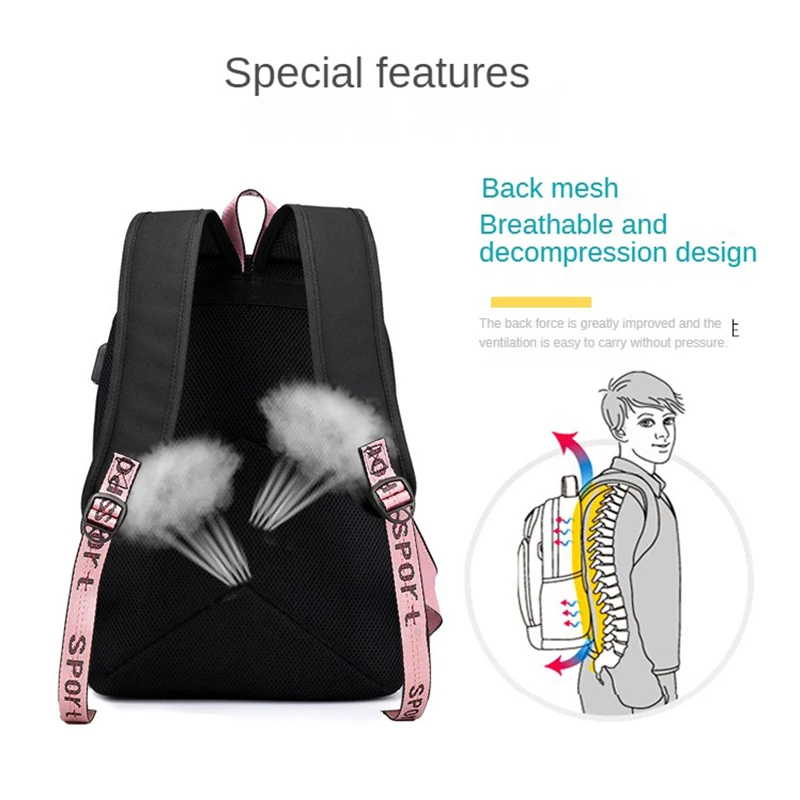 Fashion Solid Black Color women Student School Bag Computer Youth Travel Backpack Class Bag Girl College School Bags With Usb