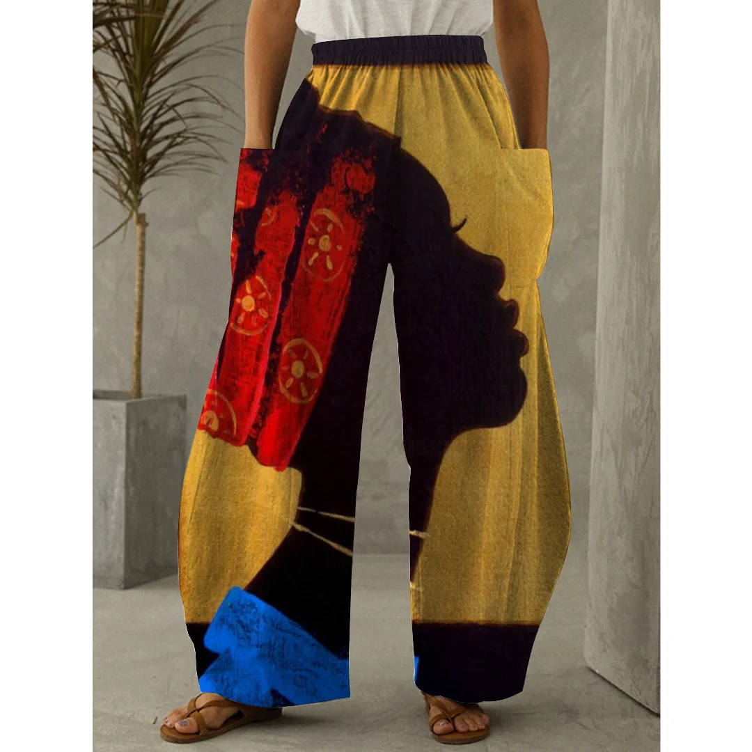 

2022 New Summer Women's Clothes Long Pants Elastic Pocket Color Pretty Pattern Print Fashion Loose Casual Comfortable Oversized