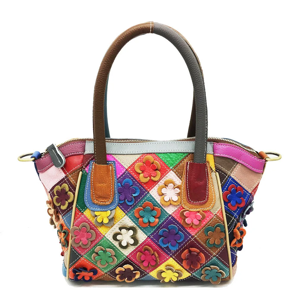 

New women's bag Leather handbag cross-body bag stitching leather Iridescent flowers ladies bag