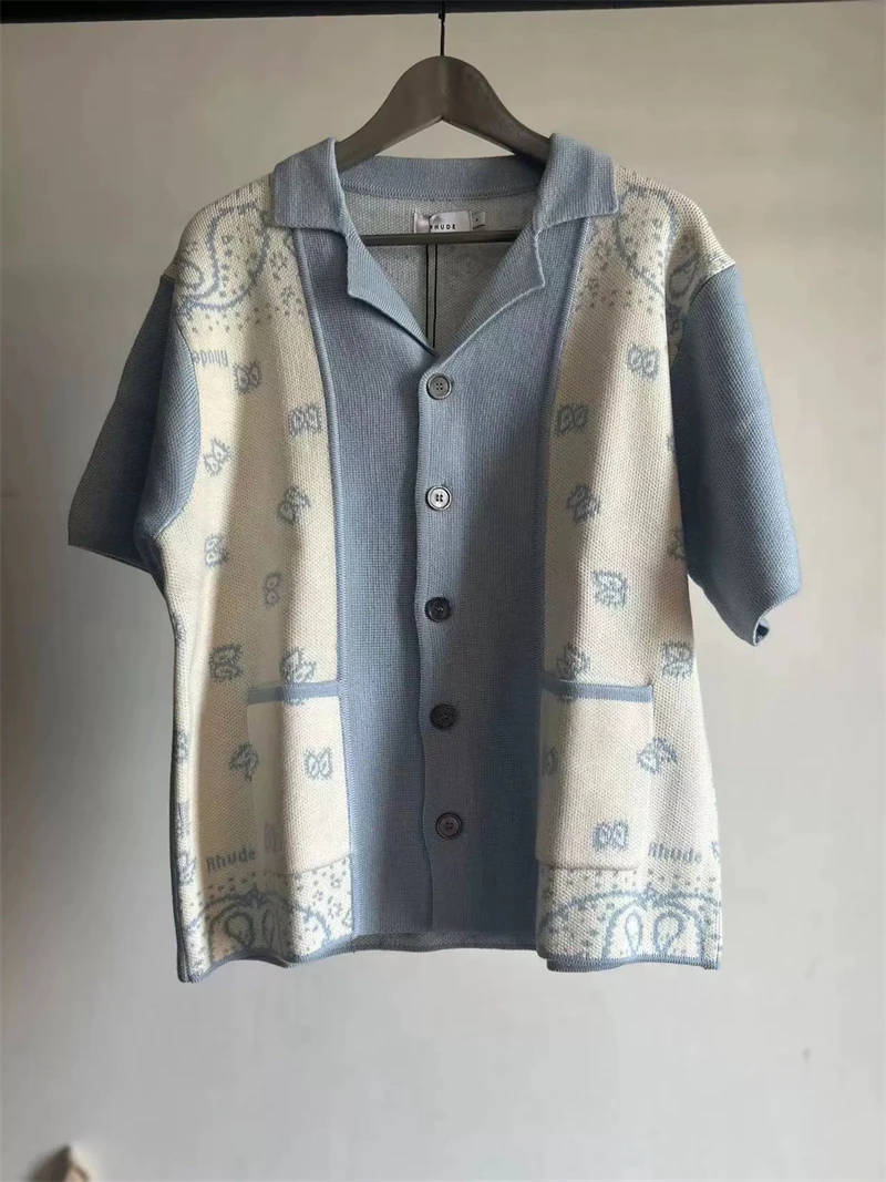 

Y2k 2023ss жаккардовый вязаный свитер ревеня для мужчин и женщин 1:1 лучшее качество кардиган пэчворк свитшоты одежда