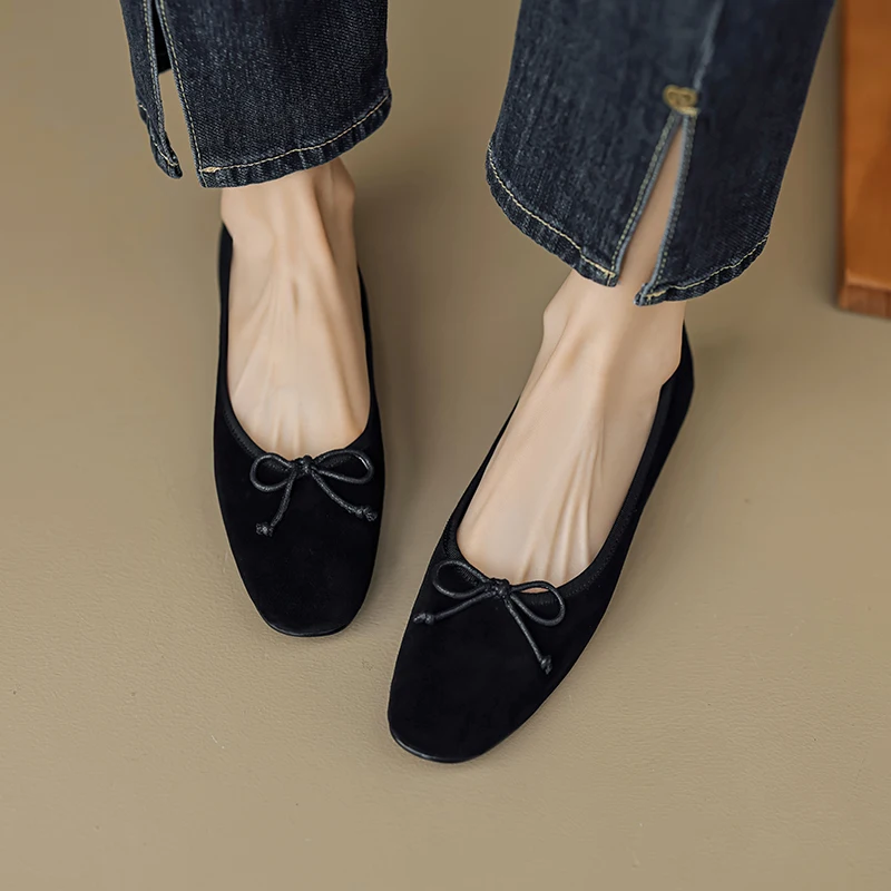 Женские туфли с бантом-бабочкой QUTAA розовые повседневные из натуральной кожи на