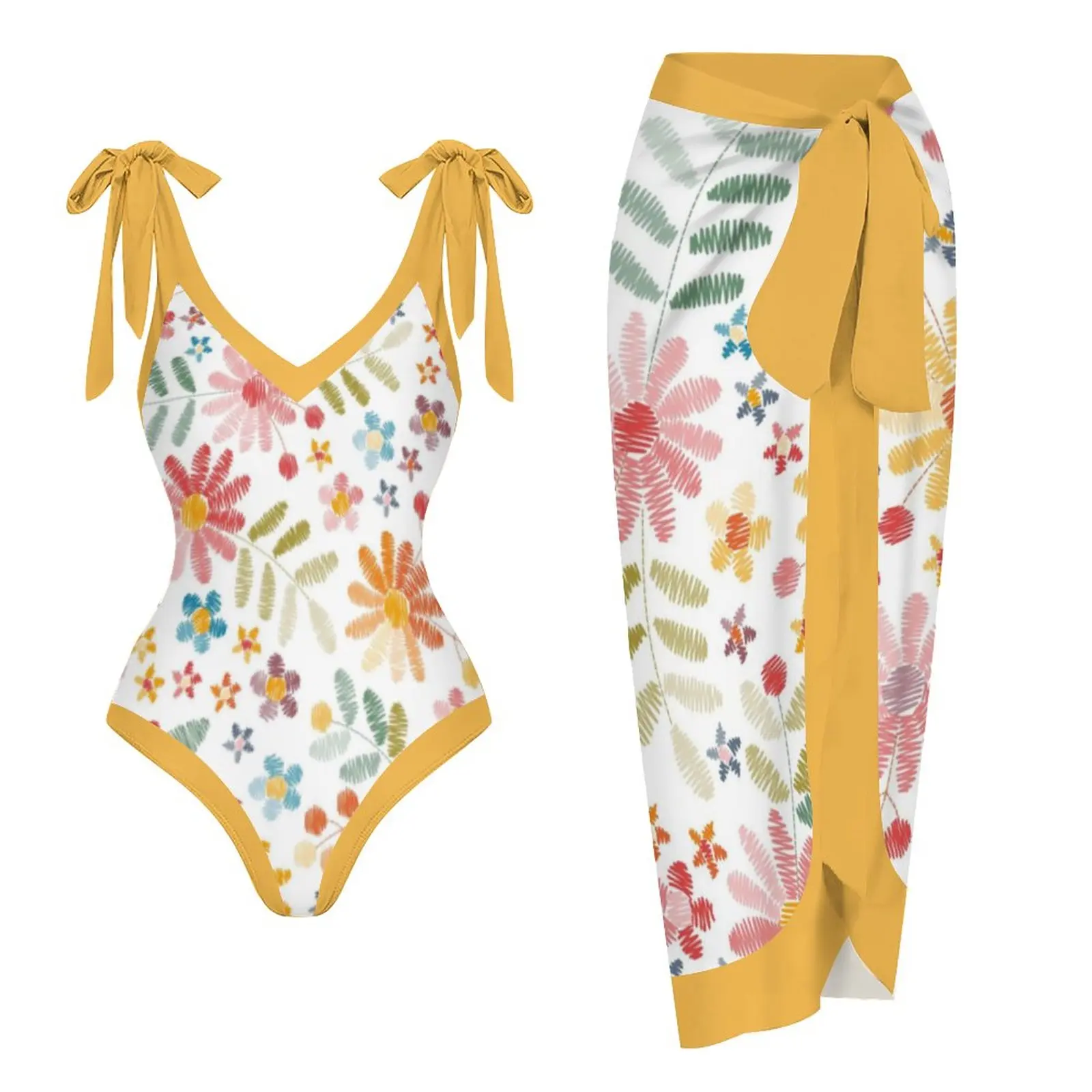 

2023 New Printing Simple Fashionable One-Piece Swimsuit Sling-Style Slim Gather Bikini High Waist Palm Tree Beachwear