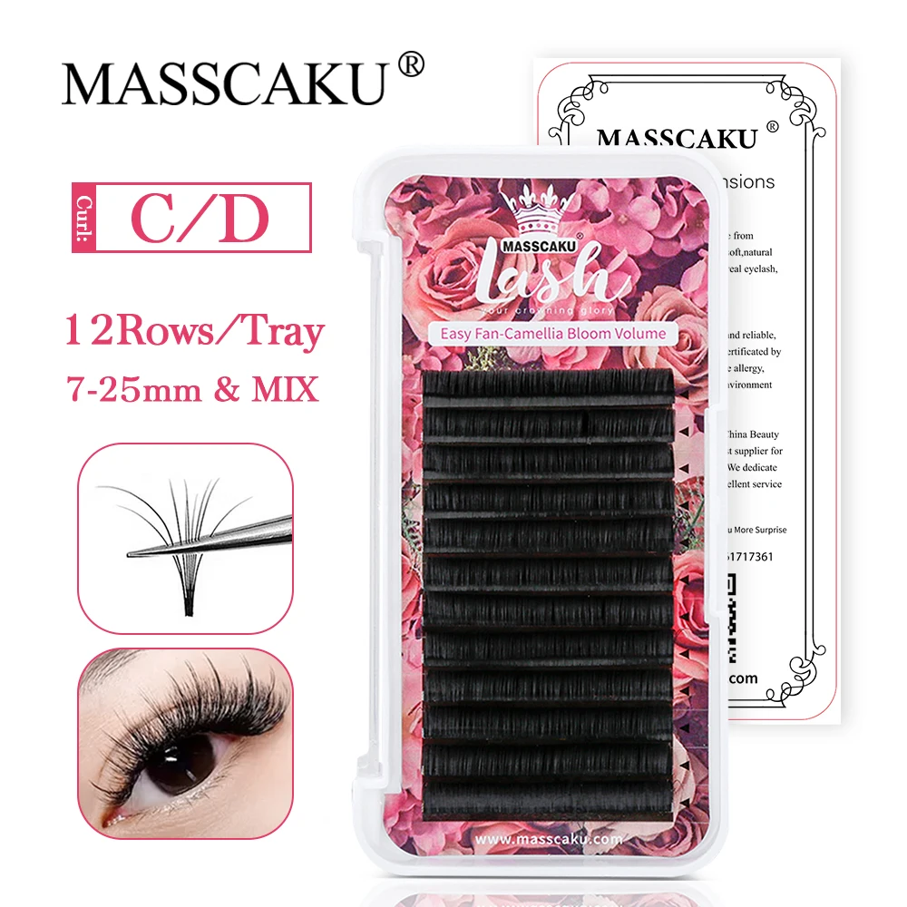 

MASSCAKU Volume Eyelash Extensions | 0.07-0.10mm | C/CC/D/DD Curl | 8-20mm Length | 2D-20D Self Fanning Volume Long Lashes