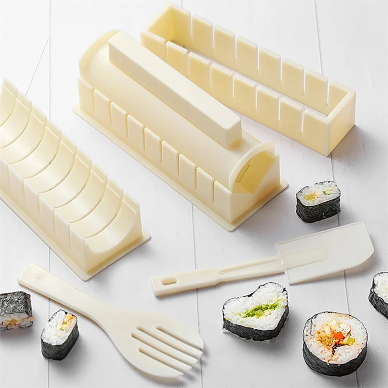 

Sushi Maker Rice Mold Japanse Rijstbal Cake Mold Multifunctionele Mould Sushi 3-Piece Sushi Making Tool Set Kitchen Supplies