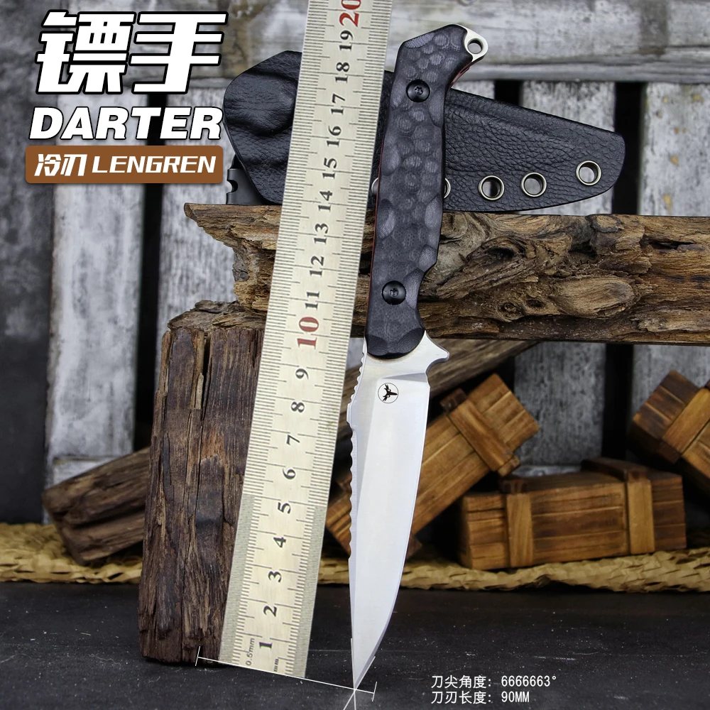 Фото LENGREN LR-869 EDC Тактические фиксированные боевые лезвия, лезвие Full Tang 14C28N Стальные обратные зубцы G10/льняная ручка Оболочка из кайдекса №3