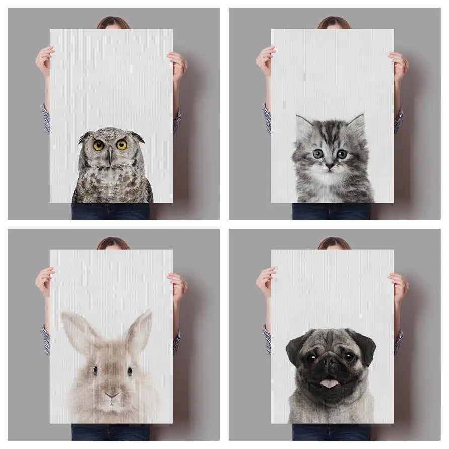 

Настенная картина из крафт-бумаги с животными, сова, кролик, Милый Постер, кошка и искусство росписи, гостиная, спальня, домашний декор, Симпа...