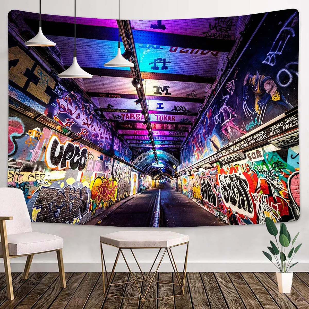 Graffiti Tapestry Hip Hop Hippie Art Wall Hanging Themed Party Decor Backdrop Tapestry Cool Room Aesthetic Bedroom College Dorm images - 6