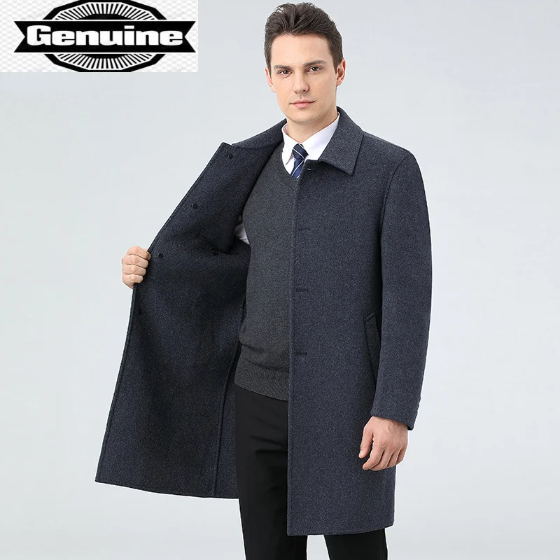 Wool Coat Men Double-Faced Winter Cashmere Windbreaker Men Clothing Business Casual Mid-length Trench Coat Overcoat Lq