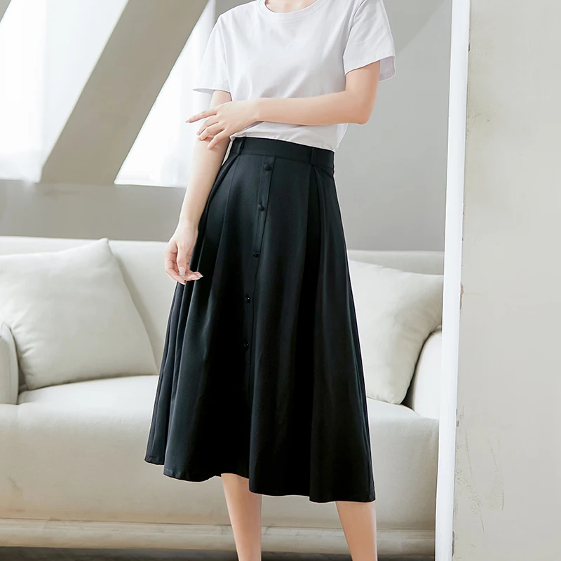 

2022 summer autumn office lady skirts empire French fashion A-line mid-calf solid color slim chiffon commuter women skirt