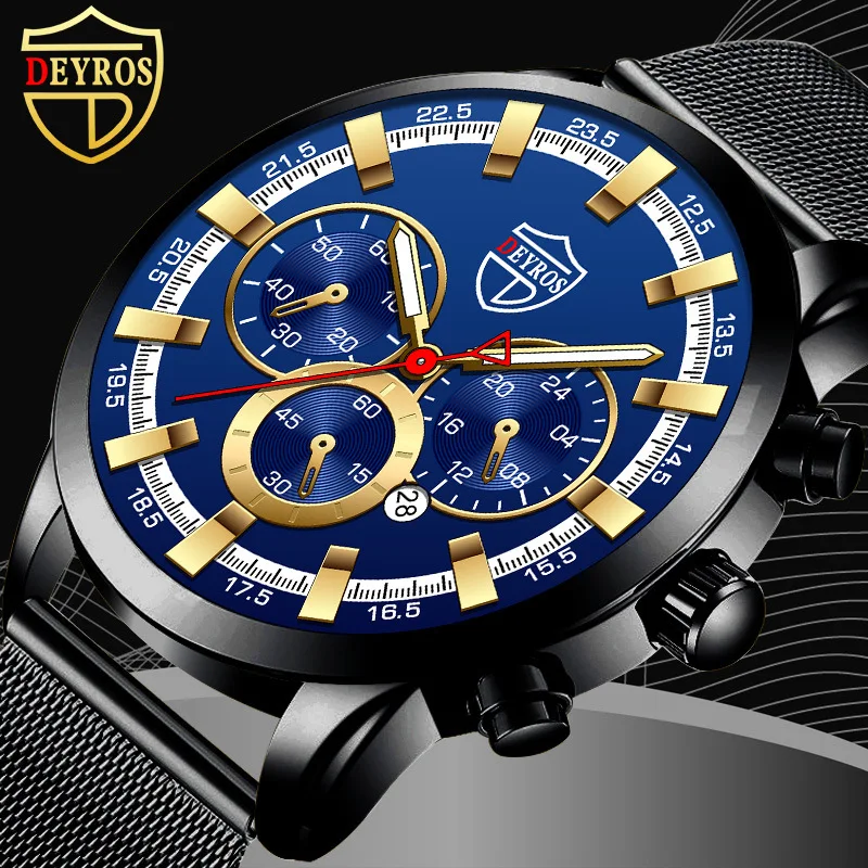 

Fashion Men's Business Calendar Watch Men's Luminous Stainless Steel Band Quartz Watch Reloj Inteligente Hombre