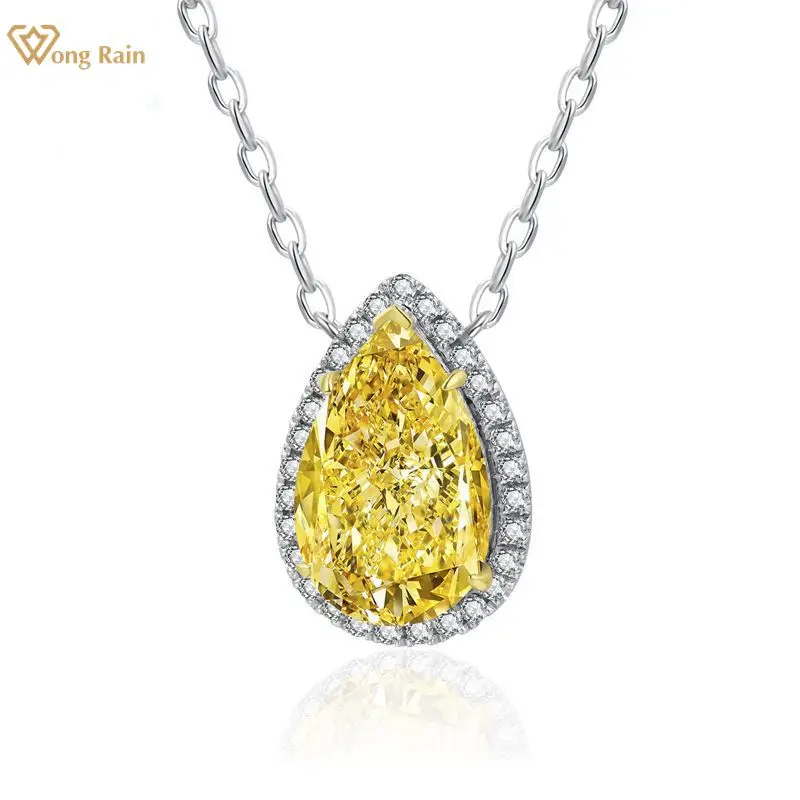 

Wong Rain 925 Sterling Silver Crushed Ice Cut Pear Citrine High Carbon Diamonds Gemstone Pendant Necklace Fine Jewelry Wholesale