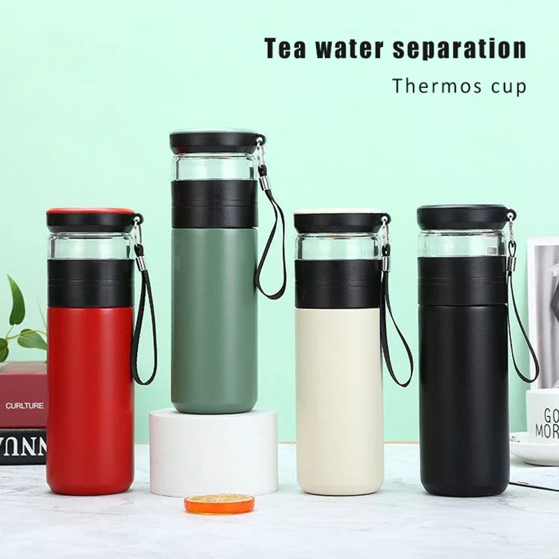 

500ml Insulated Cup With Filter Tea Maker Work Home Stainless Steel Thermos Bottle With Glass Infuser Separates Tea And Water