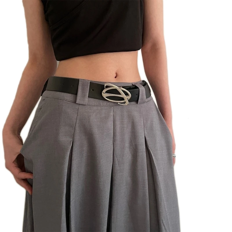 

L93F Женские джинсы Тонкий ремень Простые серебряные пряжки для брюк Ремни из искусственной кожи Ремни
