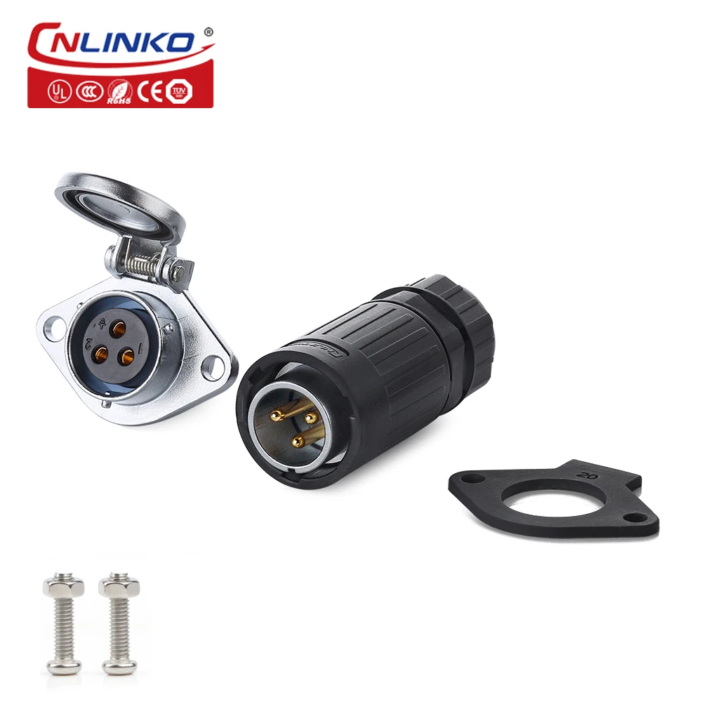 

CNLINKO 3 Pin Waterproof Power Connector 3Pin DC IP67 Male Plug Female Socket Supply Led Outdoor Lighting Industrial Connector
