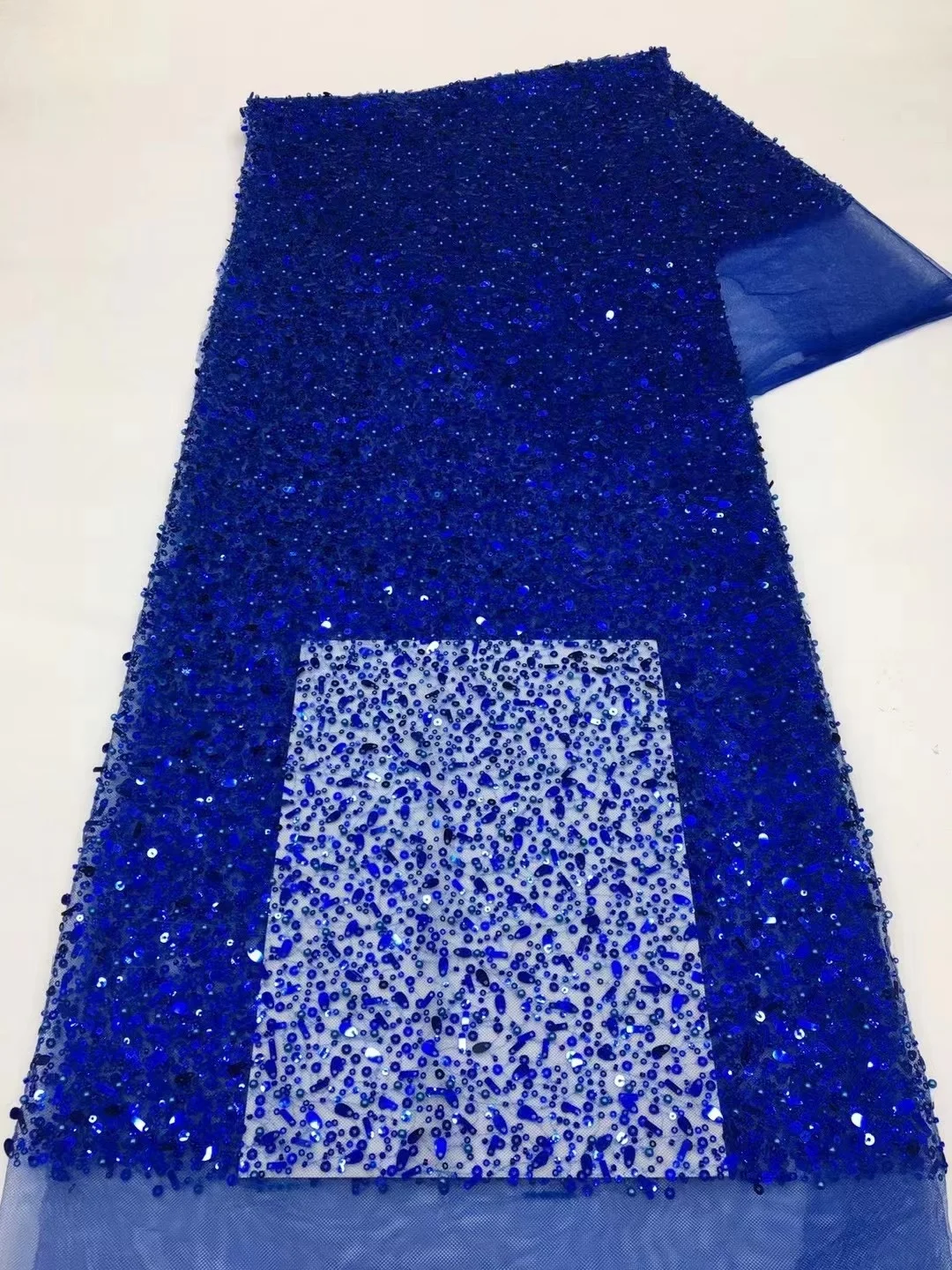 

African Lace Fabric Sequins Pearl Royal Blue French Nigerian Tulle Lace Fabric High Quality For Diy Sewing Party Wedding Gown
