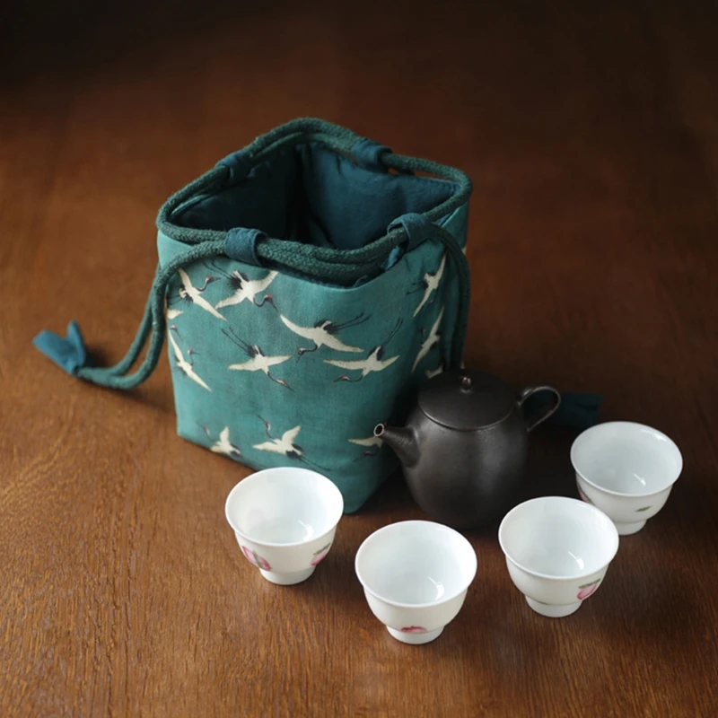 

Утолщенный женский дорожный мешок, тканевый пакет, чайный сервиз, чайный сервиз, чайная чашка, многофункциональный тканевый мешок среднего ...