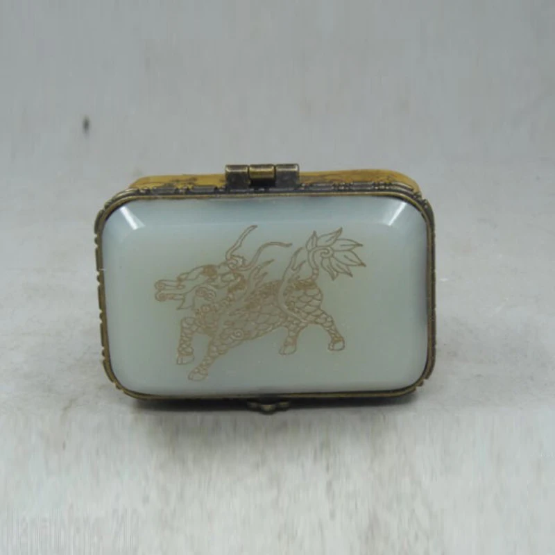 

Elaborate Chinese Vintage Handmade Old Bone white Jade dragon Jewelry Box