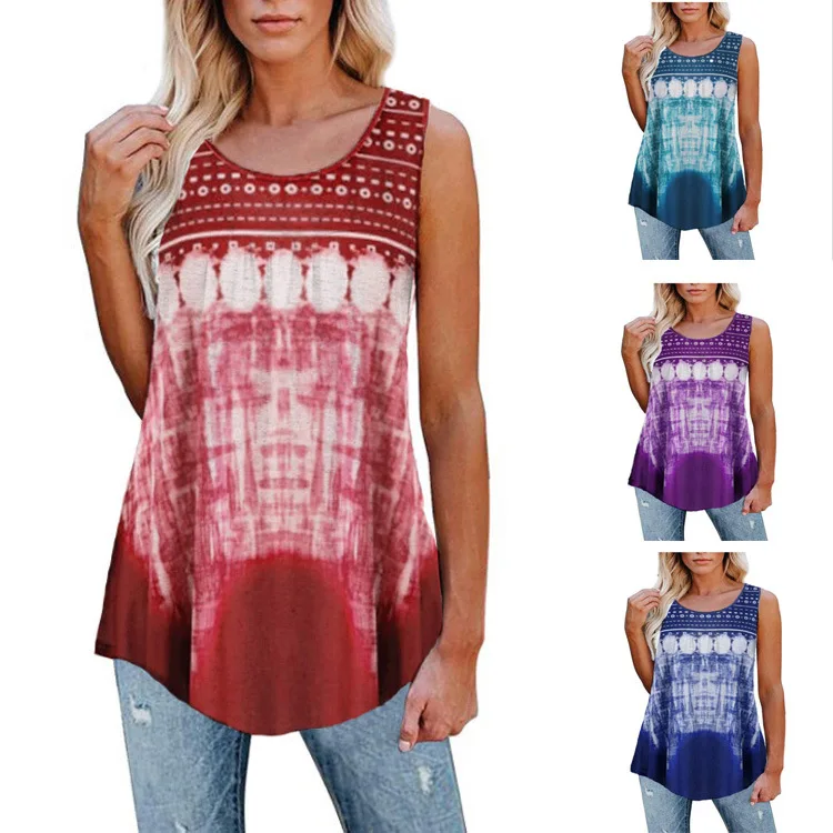 

2022 summer new women's ethnic style printed vest t-shirt women