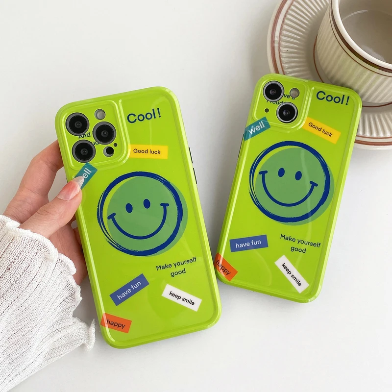 

Ins Cute Cartoon Smiley Letter Lable Korea Phone Case For iPhone 11 12 13 Pro Xs Max Xr X Shockproof Silicone Soft Cover