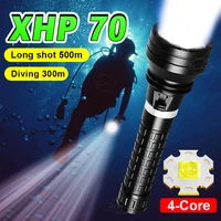 newest 300m high power led diving flashlights xhp70 powerful flashlight torch ipx8 underwater professional scuba diving lantern