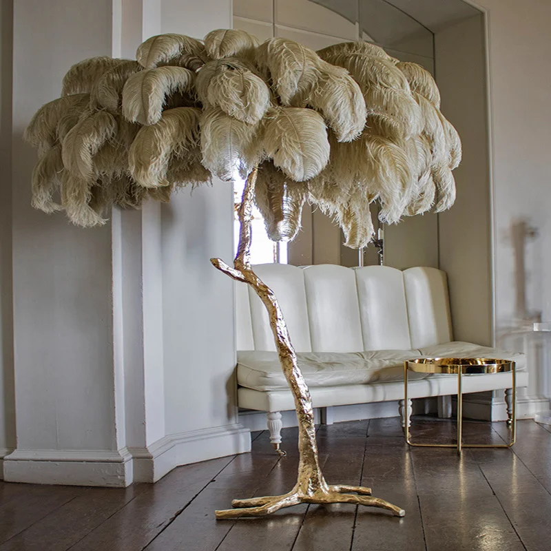

Modern Ostrich Feather Floor Light Copper Resin Tripot LED Standing Lamps Bedside Corner Floor Lights Drop Shipping