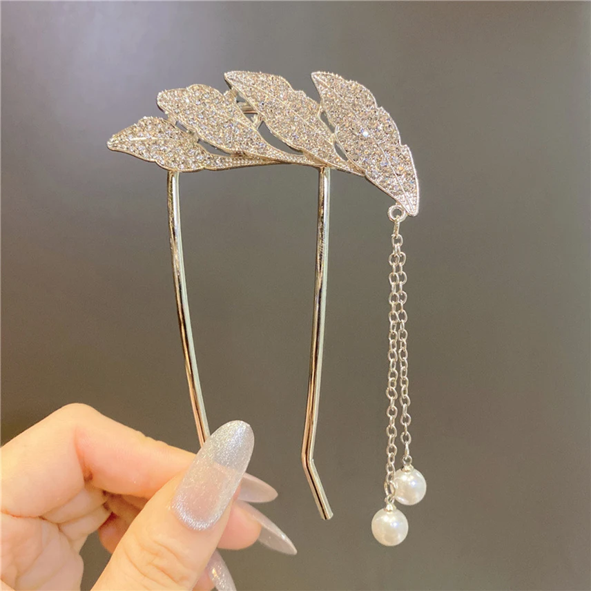 Элегантные корейские искусственные красивые шпильки для волос Стразы U-образный