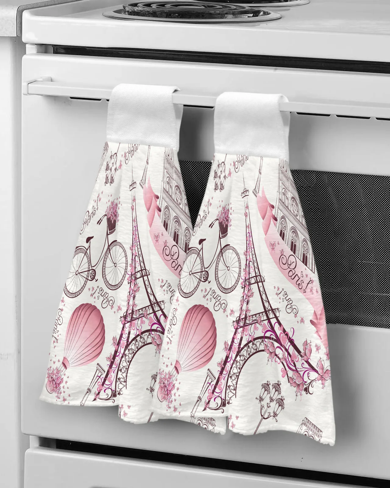 

Paris Eiffel Tower Bicycle Flowers Microfiber Hand Towels Absorbent Towels Handkerchief Kitchen Tableware Cleaning Towel