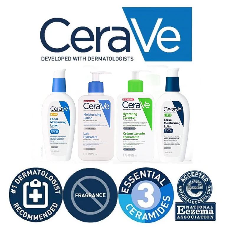 

Увлажняющий лосьон для лица CeraVe AM PM, увлажняющее очищающее средство для лица/Увлажняющий крем для ухода за лицом, оригинальный набор для ухо...