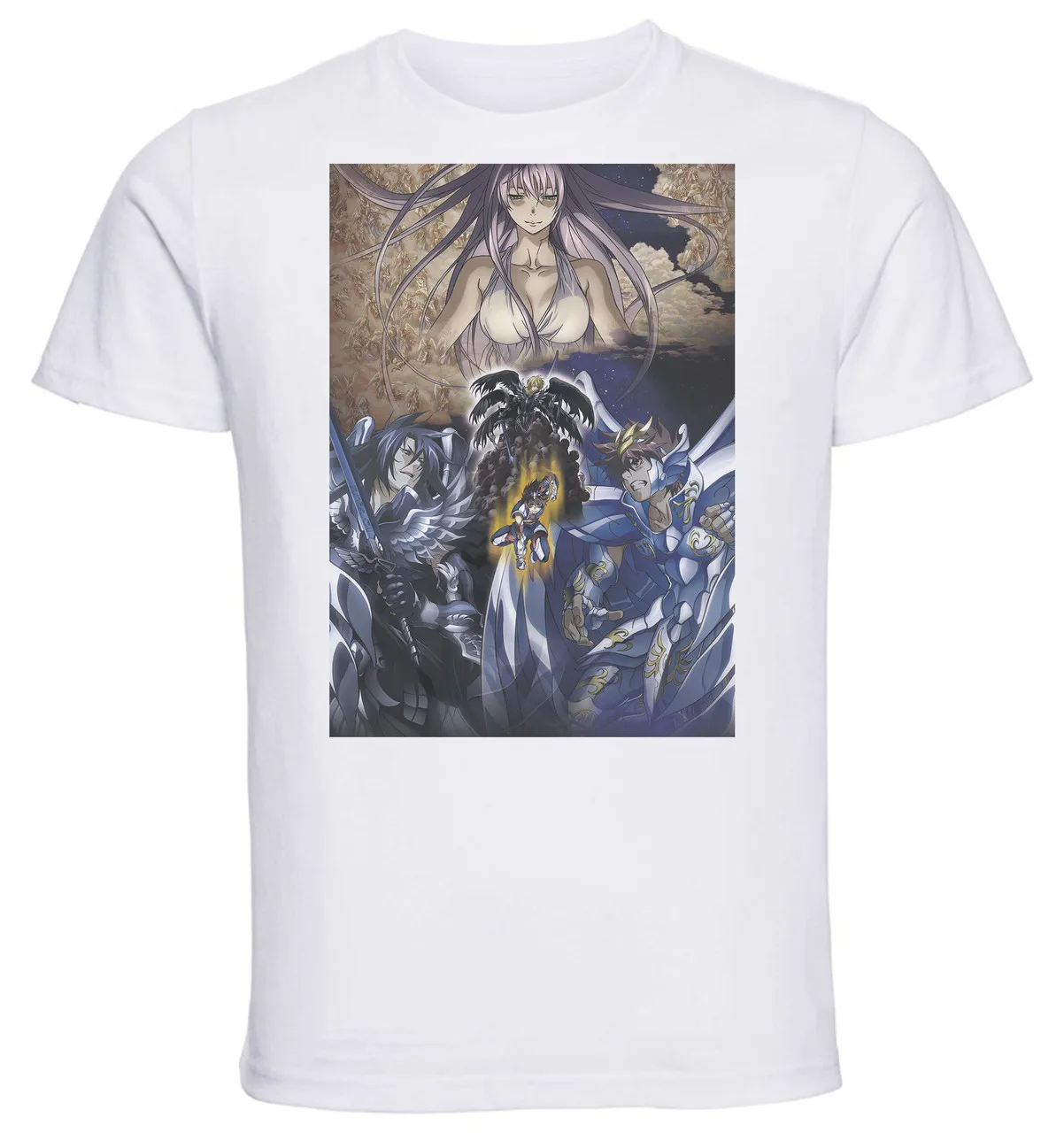 Футболка унисекс белая с надписью Saint Seya Lost Canvas