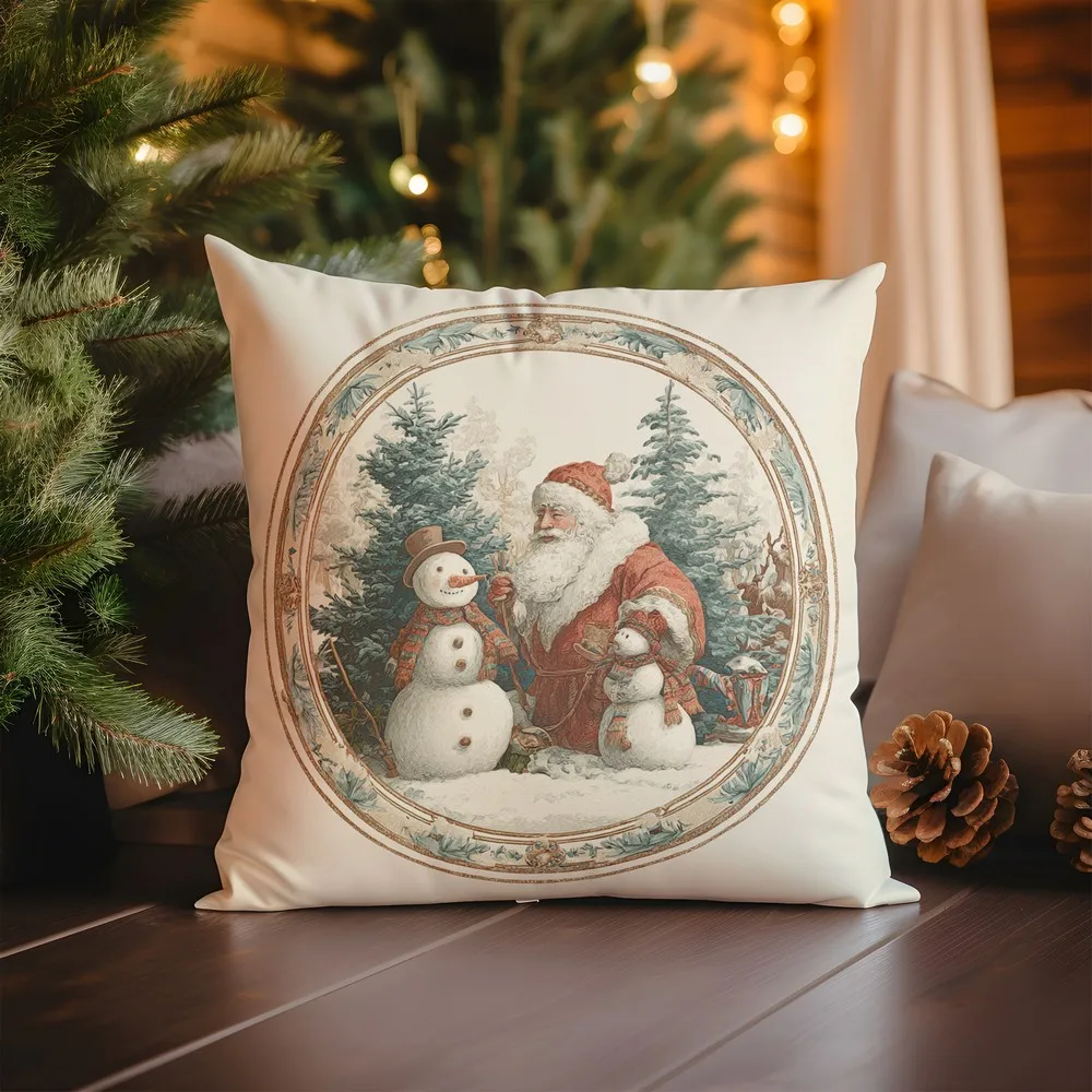 

Рождественский снеговик и дерево наволочка из полиэстера велюра