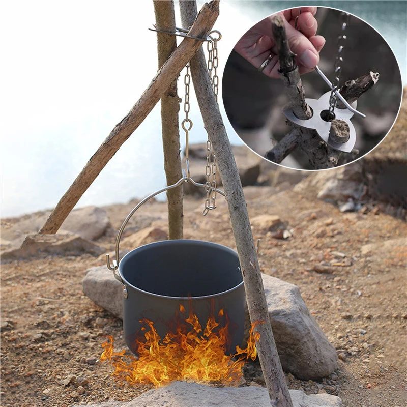 

Simple Bonfire Stand Outdoor Barbecue Tripod Rack Portable Mini Camping Grill Cooking Pot Bracket Cookware Picnic Tools