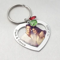 personalized heart keychain heart photo keychain custom name keychain couples keychain picture keyring birthday gift for her him