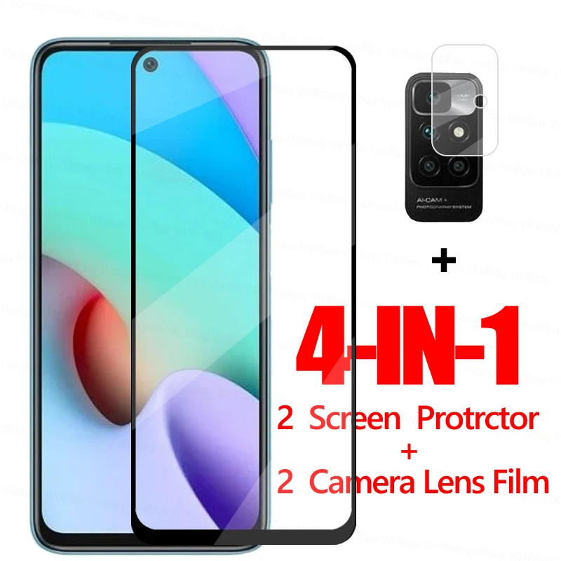 

4IN1 Full Glue Tempered Glass For Redmi 10 Glass Redmi 10 9 9T 9A 9C Note 8 9S 10S 11 Pro+ Glass Screen Protector Poco M3 M4 Pro
