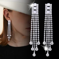 leeker silver color long tassel hanging earrings with rhinestones woman earring wedding accessories fashion jewelry 2021 zd1 xs2
