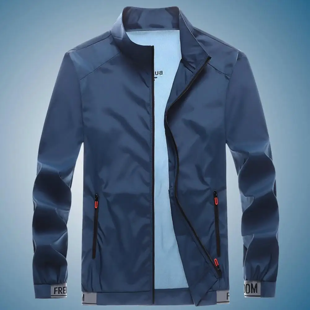 

Great Elastic Hem Sun Protection Men Summer Coat Men Sunscreen Jacket Stand Collar Anti-UV
