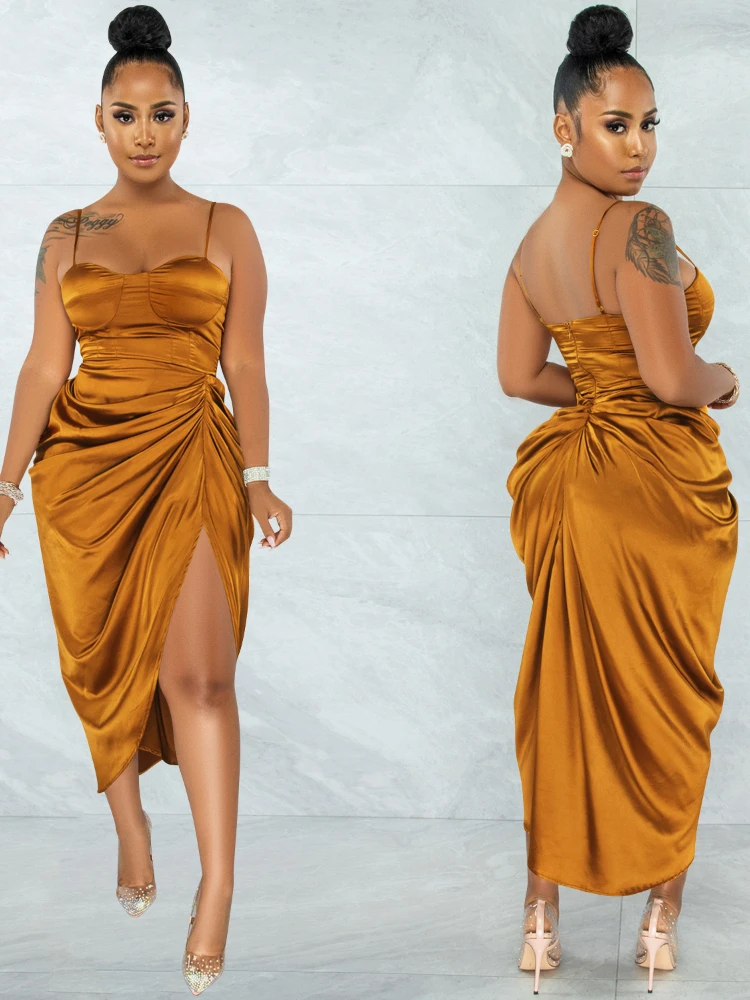 Сексуальные Клубные атласные платья-миди для женщин вечерние коктейльные