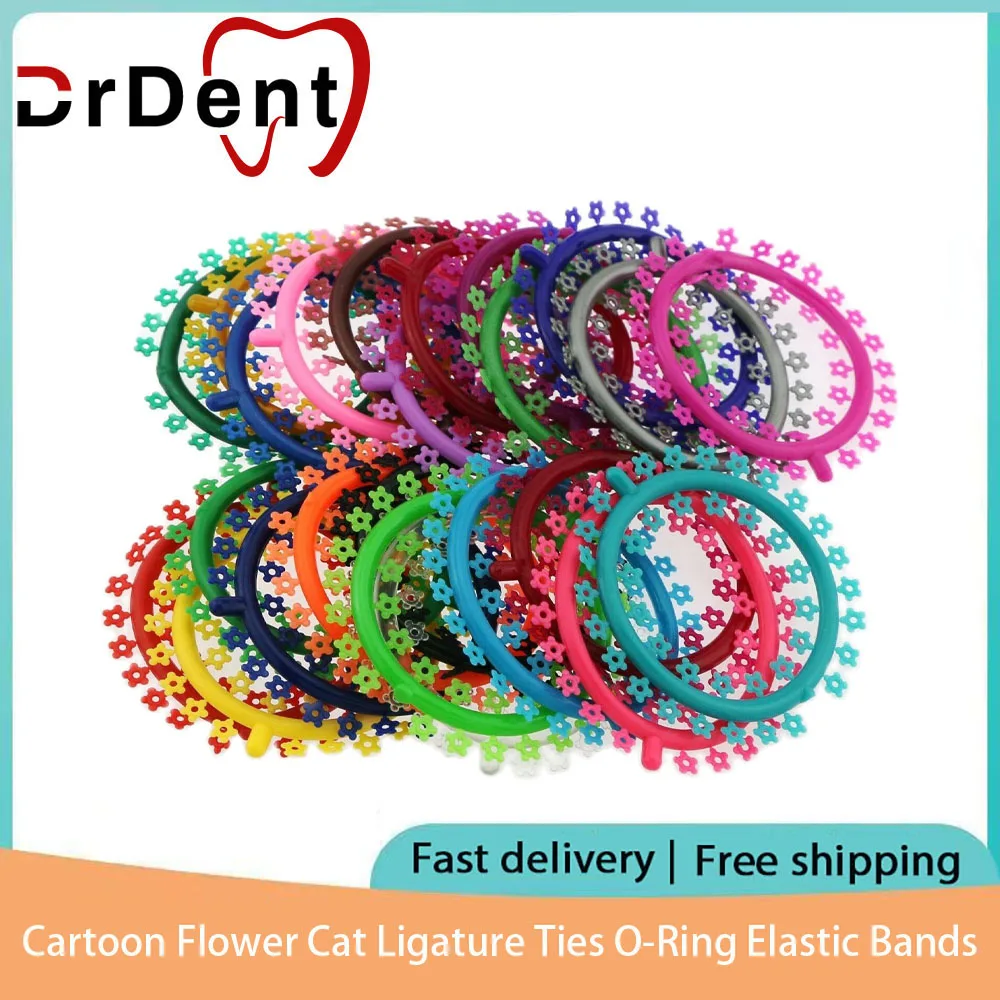 

Dental Ligature Ties Orthodontic Elastic Rubber Band Cartoon Flower Mouse Cat Dentist Ortho Appliance Accessories 1000Pcs/Bag