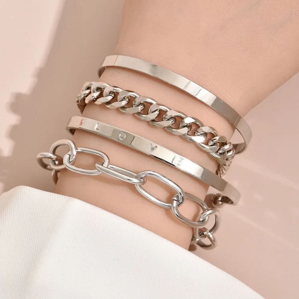 

Punk Bracelet For Women's Luxury Jewelry Hip Hop Accessories Chain Glaze Cuff Bracelet Four Piece Suit Charm Gold-plated Bangles