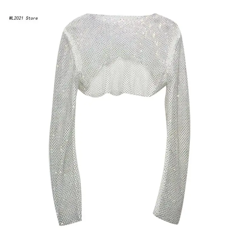 

Женский укороченный Топ с длинным рукавом и круглым вырезом, прозрачная сетчатая бикини, накидка на бикини, одежда для вечевечерние НКИ и кл...